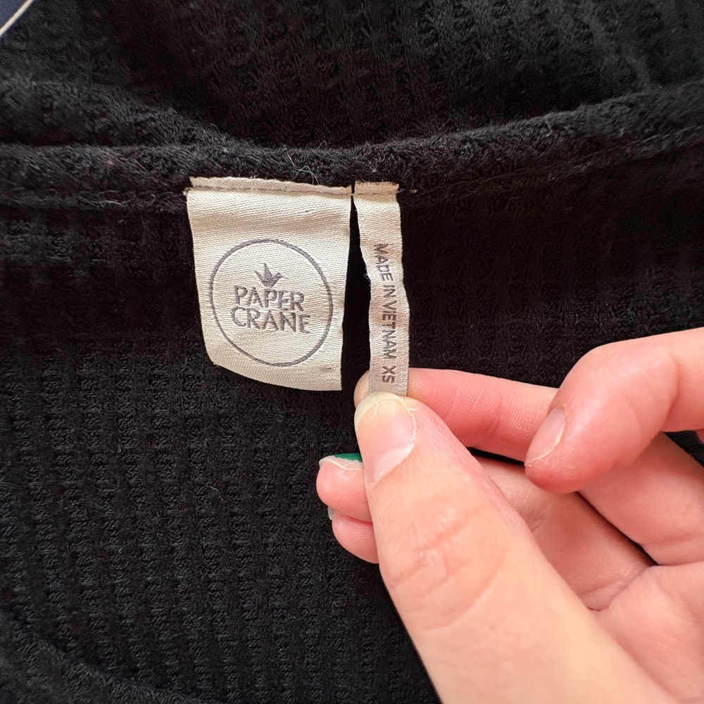 Paper Crane Black Ribbed Button-Down Top - Picture 3 of 3